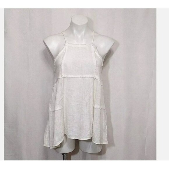 Zara TRF‎ Flowy Backless Frayed Off White Resortwear Bohochic Tank Top Medium - Picture 2 of 13